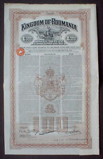 Regno di Romania 4% 100 P. Obbligazione Oro Sterling 1922 non annullata + coupon