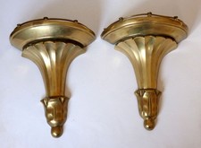 Coppia di applique da parete vintage stile Regency OTTONE mensola candela galleriate ottime condizioni