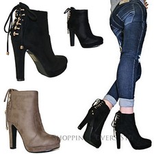 SCARPE Donna Tronchetti Scamosciati Stringhe Stivaletti Stivali Tacchi alti T47