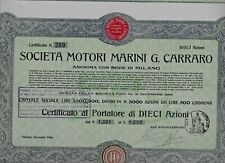 MILANO 1926 * MOTORI MARINI CARRARO * TITOLO ORIGINALE DOC PER 10 AZIONI * RARO