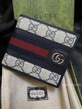 Gucci GG Portafoglio Uomo Pelle Bifold Portamonete - Navy/Rosso