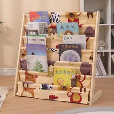 Libreria Montessoriana per Bambini in Legno Naturale E Tela,Portariviste a 6 Rip
