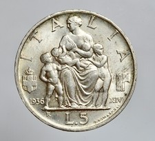 VITTORIO EMANUELE III 1901-1943 -AG/ 5 LIRE 1936
