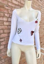 VERSACE Vintage 90s Viscose Top Bold Embroidery White Rare Dice Design SZ M❤️?