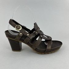 Scarpe sandali Timberland marroni pelle stappy punta aperta estivi tacco a blocco UK5,5