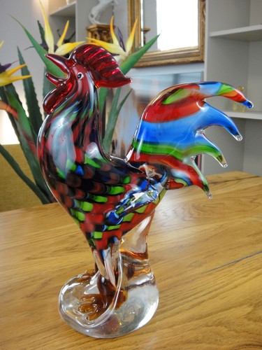 Scultura gallo cristallo vetro