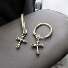 Cerchietti da lobo canna tubolare con pendente Croce Argento 925 Sterling