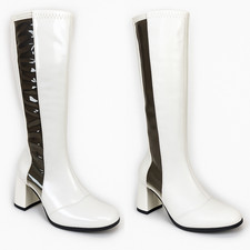 DONNA DONNA ABITO FANTASIA PARTY GO GO STIVALI ANNI 60 70 RETRÒ BIANCO VEDI ATTRAVERSO