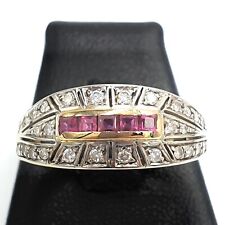 Anello vintage anni '60 oro massiccio 18k rubini sintetici e diamanti naturali