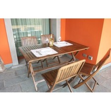 Tavolo e 4 Sedie in Legno Set Pieghevole Tavolino da Pranzo per Esterno