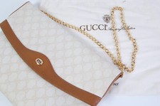 Borsa a spalla vintage Gucci bianca pelle marrone catena con dust bag originale