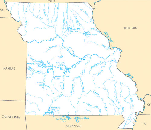 Missouri state river map - river,