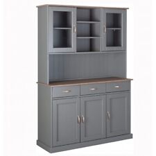 Credenza Grigia Alta Mobile 3 Ante con Cassetti Vetrina Cucina Contenitore Legno