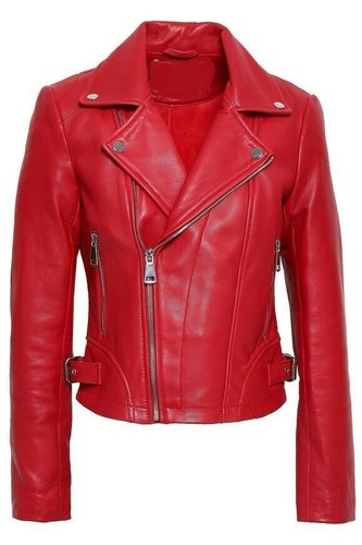 Giacca moto donna pelle rossa - pelle,