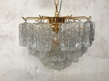 Lampadario Sputnik Italiano "MATTONE" Vetro di Murano Trasparente Struttura Metallo Oro