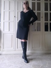 Abito donna Mariella Burani nero misto lana scollo cuore M L Made in Italy