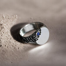 Anello con sigillo zaffiro blu in argento sterling 925 anello da uomo anello martellato