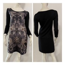 CUSTO BARCELONA Vestito abito nero fantasia grigia ingranaggi Tg 1