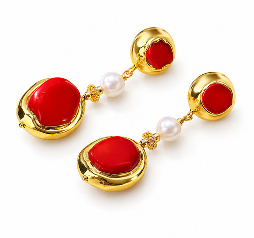 Orecchini con perle corallo - orecchini, e