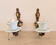 Vintage Coppia Lampadari Applique da Parete in Ottone e Ceramica