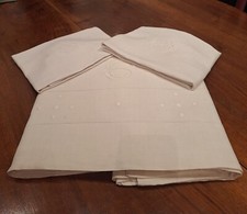 Antico  Lenzuolo + Federe Lino Ricamo A Mano Cm260x295 Federe  Cm78x57