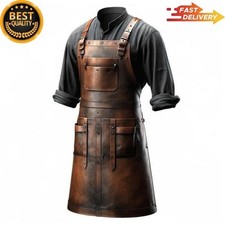 Grembiule uomo pelle bovina marrone fatto a mano regolabile chef barbecue strumento grembiule regalo