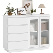HOMCOM Credenza Buffet con 4 Cassetti e Armadietto in Legno Bianco 120x40x91 cm