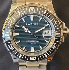 Orologio Uomo 40mm Parnis Automatico Quadrante Blu Rotante Ceramica Subacqueo Lunetta Zaffiro