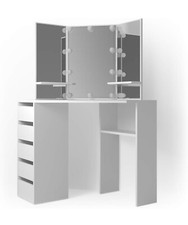 Vicco tavolo da trucco ad angolo Arielle, Bianco, 110 cm con illuminazione a LED