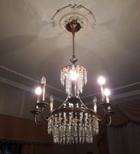 Oro - Coppia di Lampadari in laminato di oro zecchino 24k e cristallo