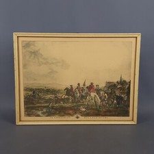 Antico Quadro Stampa Il Consiglio Dei Cacciatori Cornice Legno Vetro XX Sec.