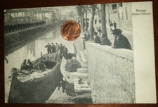 Cartolina d'epoca paesagg Veneto Rovigo Riviera Finanza barca fiume