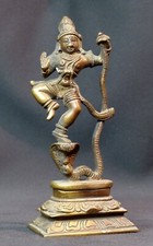 B art Inde 19è belle statuette ancienne sculpture bronze krishna Kaliya 16cm495g