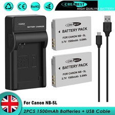 2x 1500mAh NB-5L batteria per Canon PowerShot S100 S110 SX220 SD850 IS & caricatore