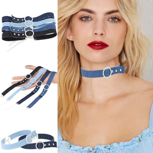 Collana girocollo strass denim