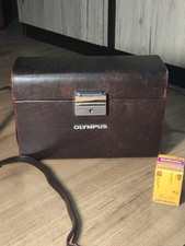 Vintage Olympus Genuine Brown Leather Camera Hard Case Bag w/Strap Fast Ship