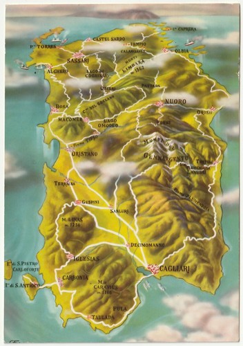 Sardegna cartolina cartina - sardegna,