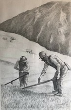 Quadro matita su carta + cornice - Il taglio del prato 40 x 30 cm DIPINTO A MANO