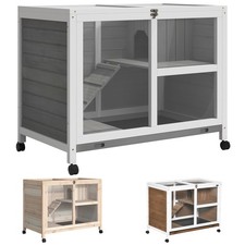 PawHut Conigliera in Legno a 2 Livelli con Casetta per Conigli