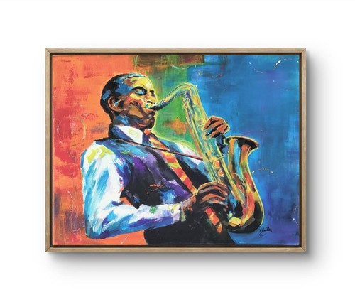 Quadro acrilico tela uomo sax