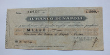 repubblica sociale assegno taglio fisso l.1000 il banco di napoli (torino) 1945