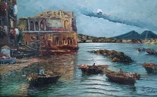 Giuseppe Colucci ( Napoli 1955)  Palazzo Don'Anna, dipinto olio su tela epoca XX