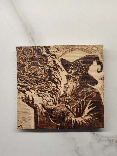Quadro pirografia magia mago - pirografia,