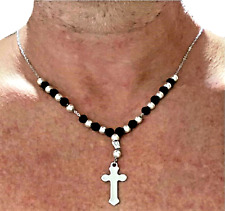 Collana rosario con croce in acciaio inox da uomo 50 cm catenina ciondolo donna