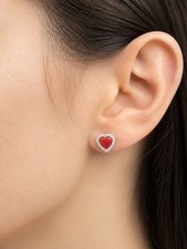 Orecchini corallo rosso cuore - rosso,