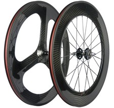 Front Tri Spoke Rear 88mm Fixed Gear/Flip Flop Carbon Wheelset Track Bike Wheels
