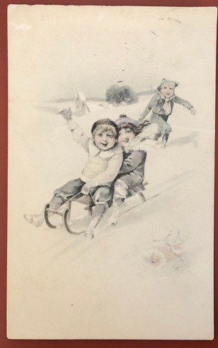 Bambini con slitta mezzo - bambini,