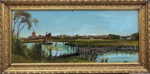 Antico dipinto olio città - a,