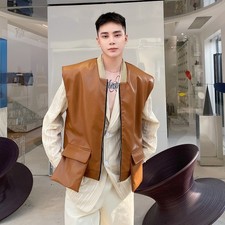 Canotta pelle uomo moda zip