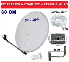 Kit Antenna Parabola Satellitare 60cm Tivusat Con Illuminatore LNB Cavo e Staffa